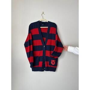 Anthropologie Navy & Red Striped Oversized Cardigan